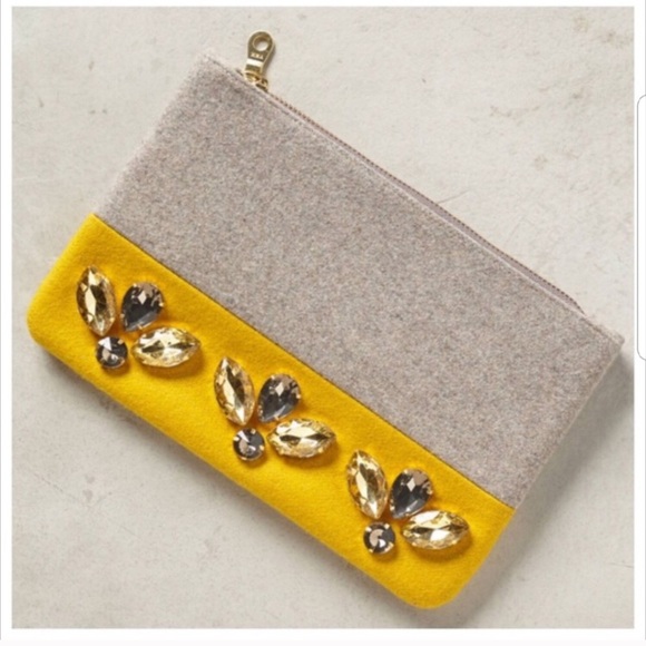 Anthropologie Handbags - Anthropologie gray and yellow wool clutch